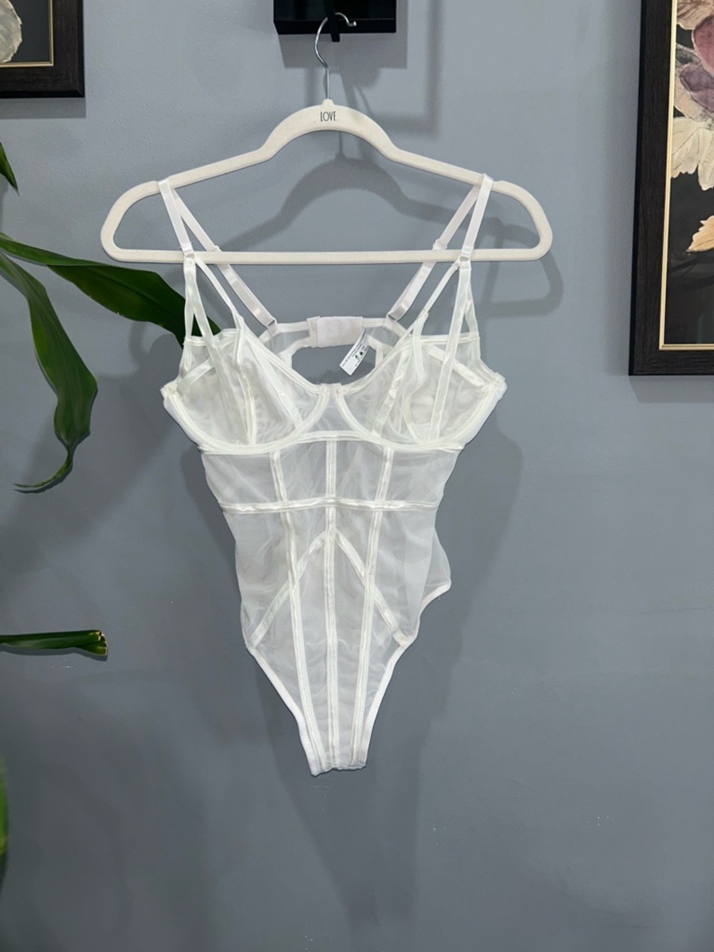 Dreamgirl Womens Sheer White Bustier Bodysuit sz Large